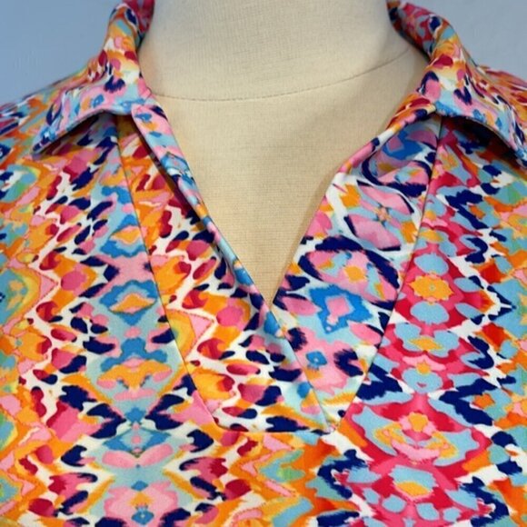Tzu Tzu Womens Polo Stretch Short Sleeve Abstract Golf Tennis Shirt Top M - Picture 3 of 10